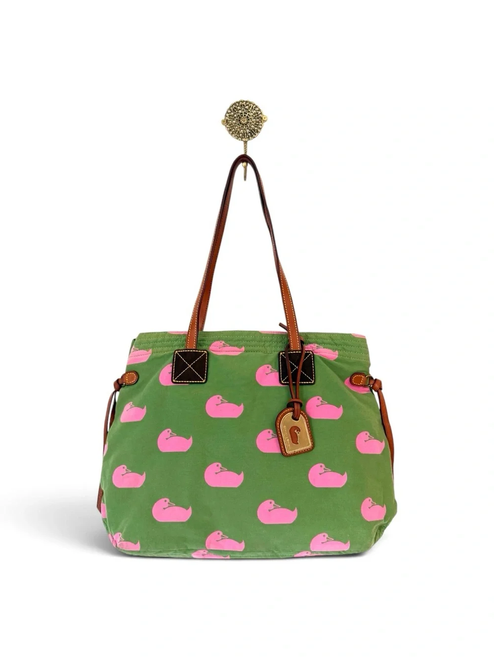 Dooney & Bourke Vintage Y2K Wonder Duck Canvas Tote Green Pink Preppy
